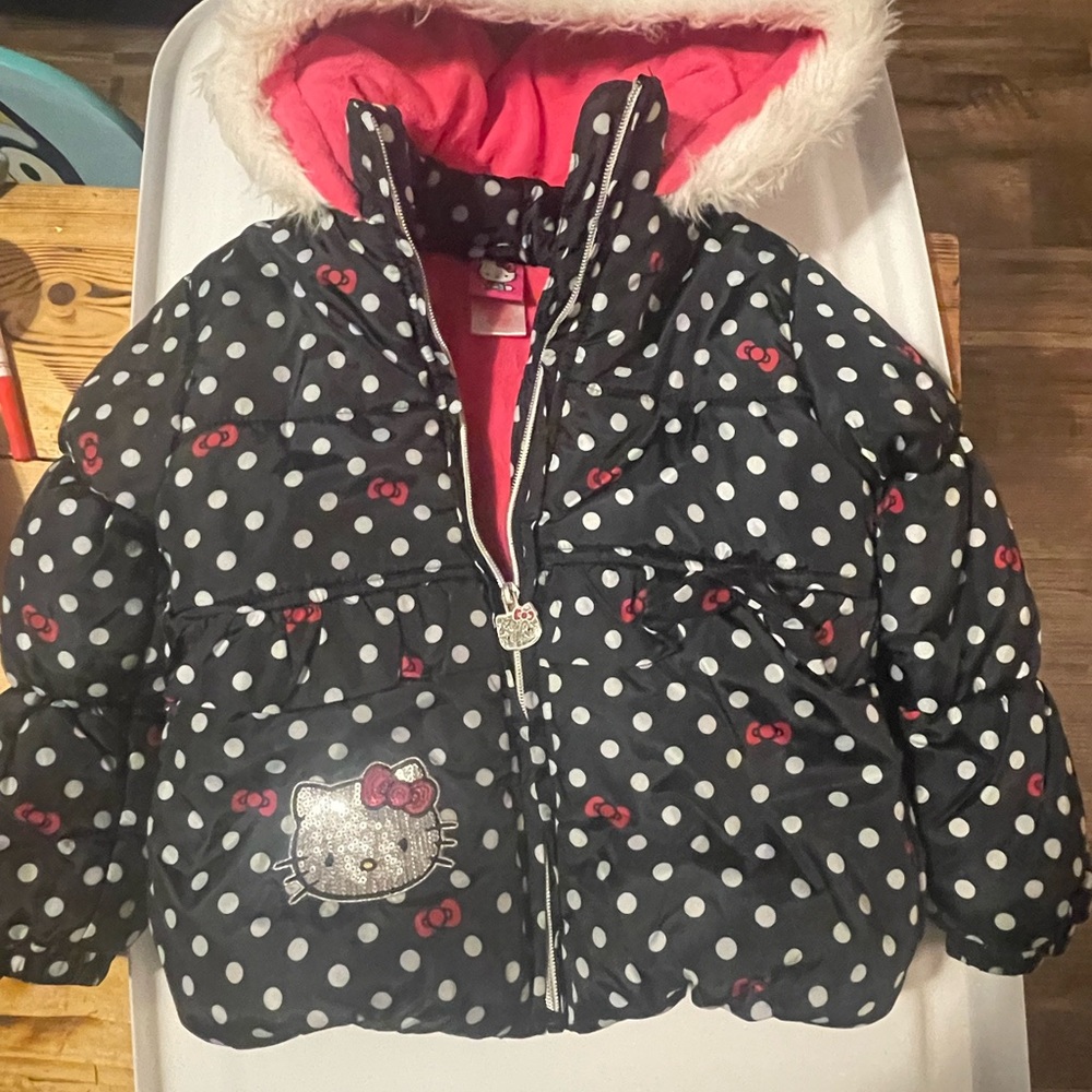 Hello Kitty Black and Pink Polka Dot Puffer Jacket